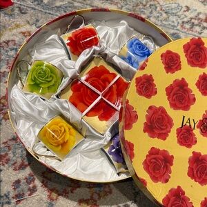 Jay Strongwater Vibrant Rose espresso set. 6 cups and saucers.